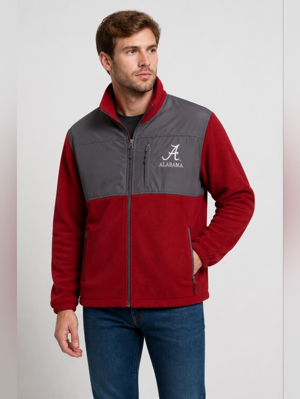 Alabama Two-Tone Red and Gray Full-Zip Performance Jacket